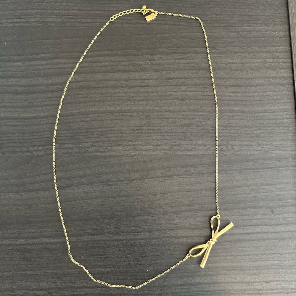 Kate Spade Black White Enamel Gold Adjustable Bow Necklace - Picture 4 of 5